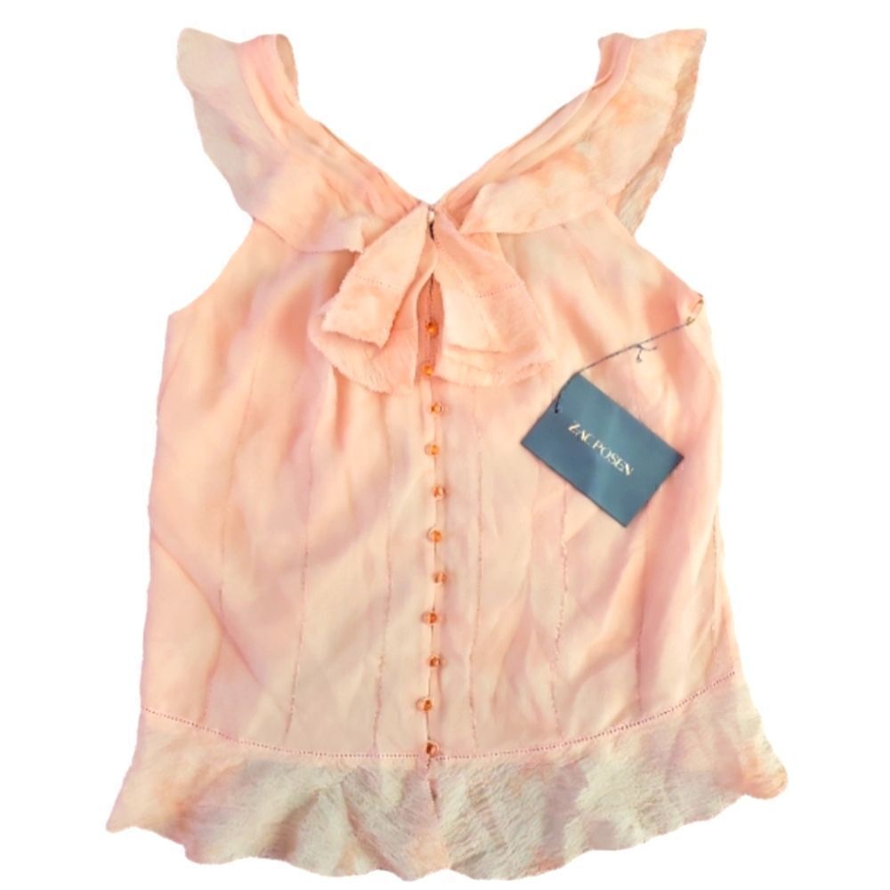 NWT ZAC POSEN SILK CASCADE BLOUSE IN SORBET COQUETTE FLUTTER SLEEVES